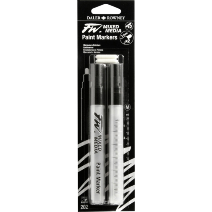 FW Empty Ink Markers with Nibs, Medium Round Tip, 2-4 mm, 2 Count