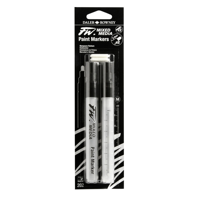 FW Empty Ink Markers with Nibs, Medium Round Tip, 2-4 mm, 2 Count