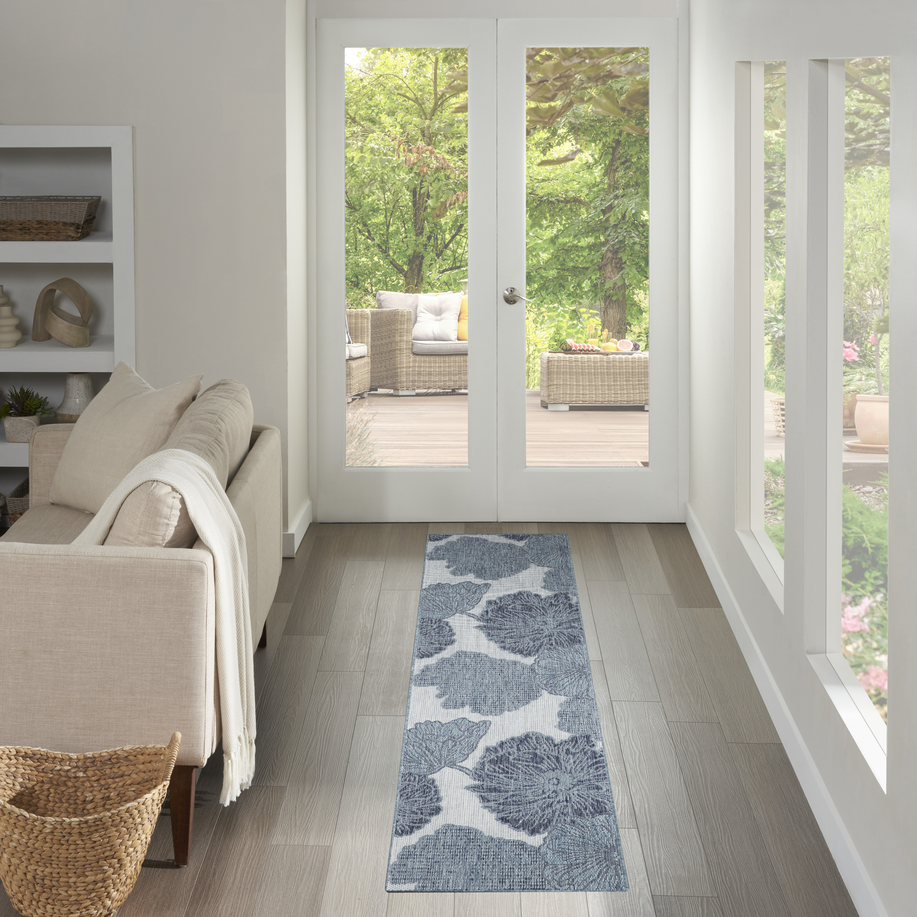 Nourison Garden Oasis 2' x 6' Blue Tropical Rug