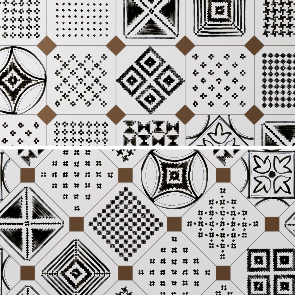 Vaudeville Octagon Deco Sombra with Taco Marron 7-7/8 in. x 7-7/8 in. Porcelain Floor and Wall Tile