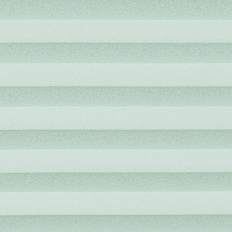 Horizontal cellular shades fill the frame, with alternating opaque and semi-sheer pale mint bands; they filter soft, diffuse light, suggesting a minimally furnished, evenly lit interior.