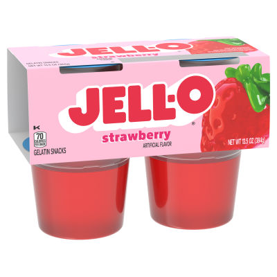 Jell-O Original Strawberry Gelatin Snacks, 4 ct Cups