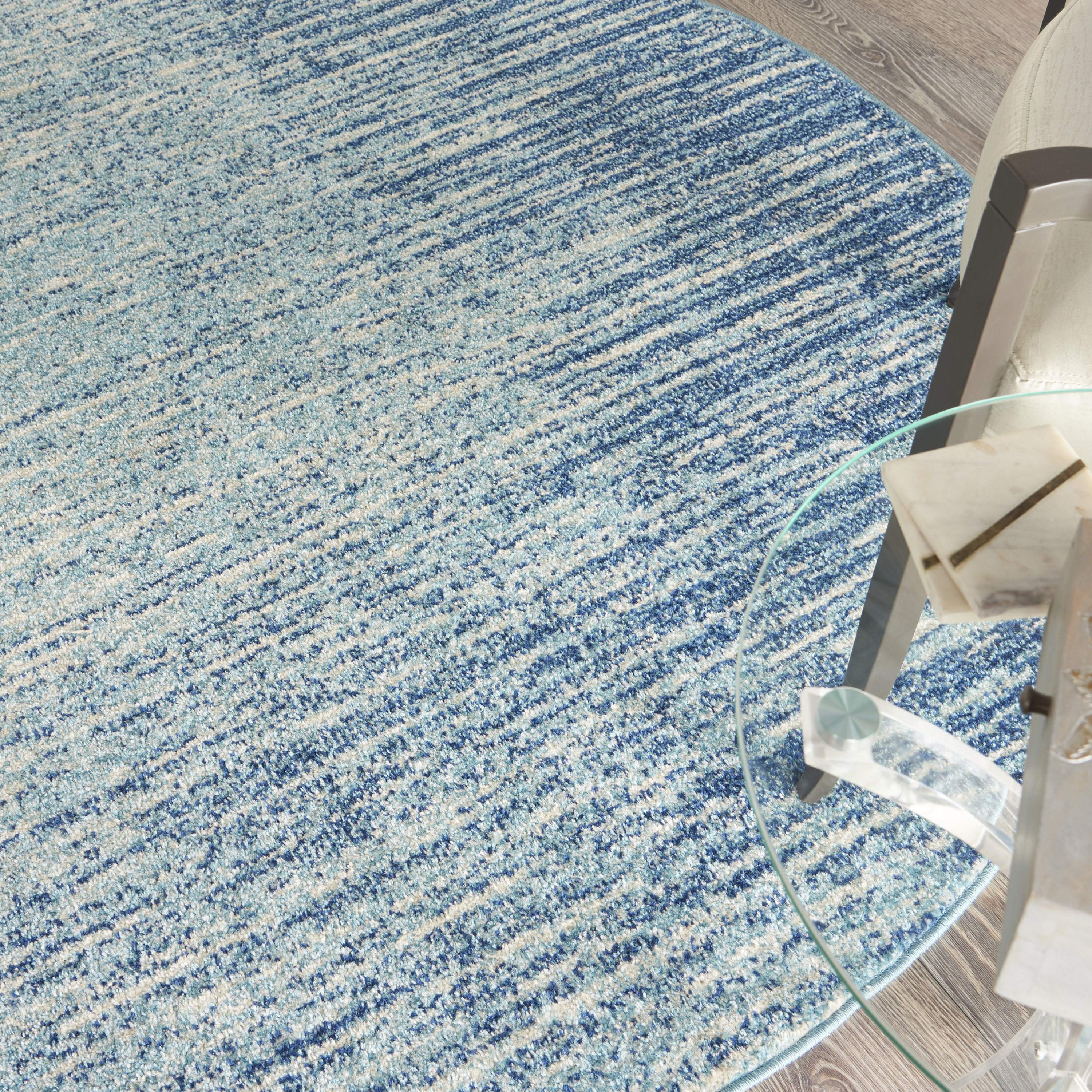 Nourison Passion 5' x Round Navy/Light Blue Modern Indoor Rug