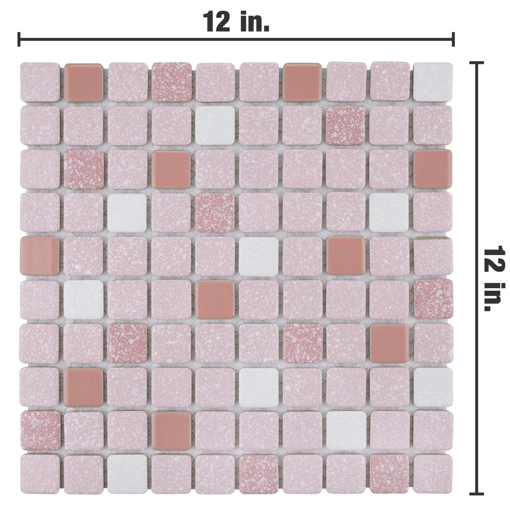 Crystalline Square Pink 12 in. x 12 in. Porcelain Mosaic Tile