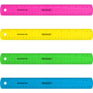 Non-Shatter Flexible Ruler, Standard/Metric, 12 in (30 Cm) Long, Plastic, Asst Colors, 12 Per Pack