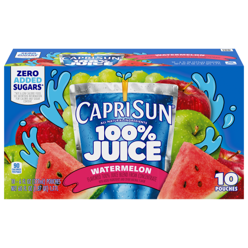 Capri Sun® 100% Juice Watermelon Flavored Juice Blend, 10 ct Box, 6 fl oz Pouches Image