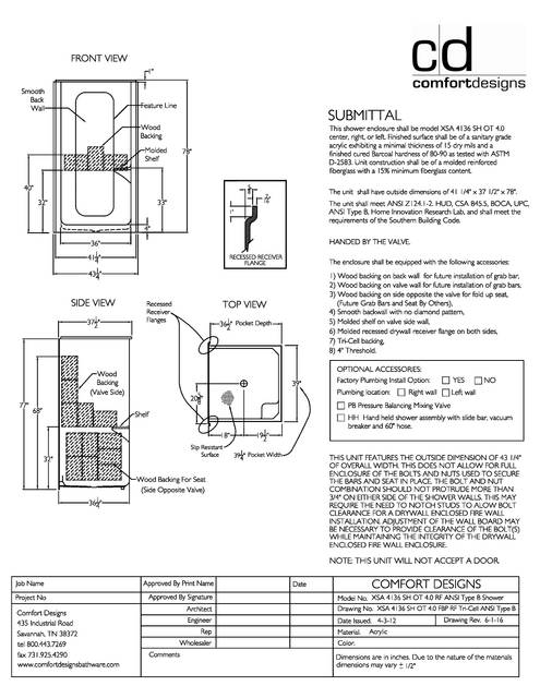 Spec Sheet — Cd Shower Spec Sheet Xsa 4136sh Ot ANSI Type B