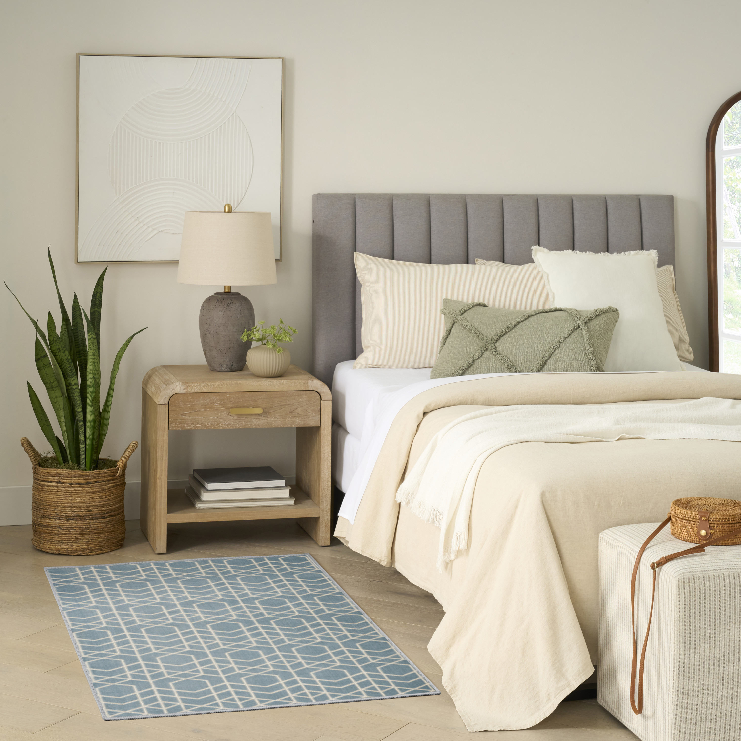 Nourison Washable Charm 3' x 5' Blue Ivory Modern Indoor Rug