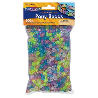 Creativity Street  Glow-in-the-Dark Pony Beads, Assorted Colors,  6mm x 9mm, 500 Pieces