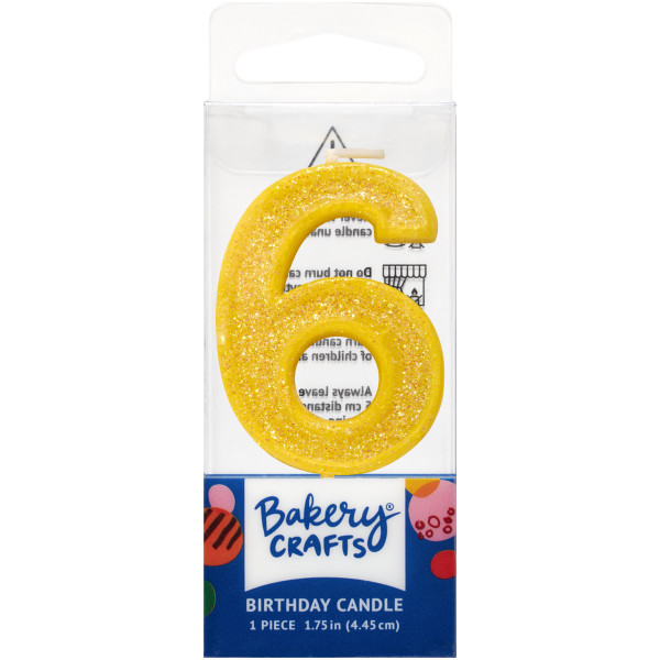 6 Mini Glitter Numeral Candles