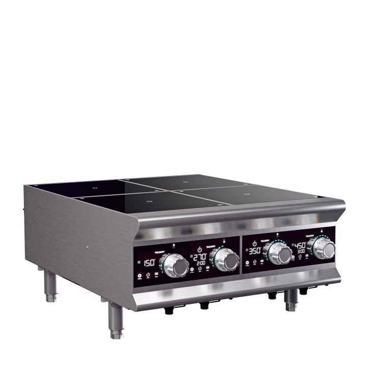 208- to 240-volt four-hob heavy-duty induction range with temperature control probe and programs