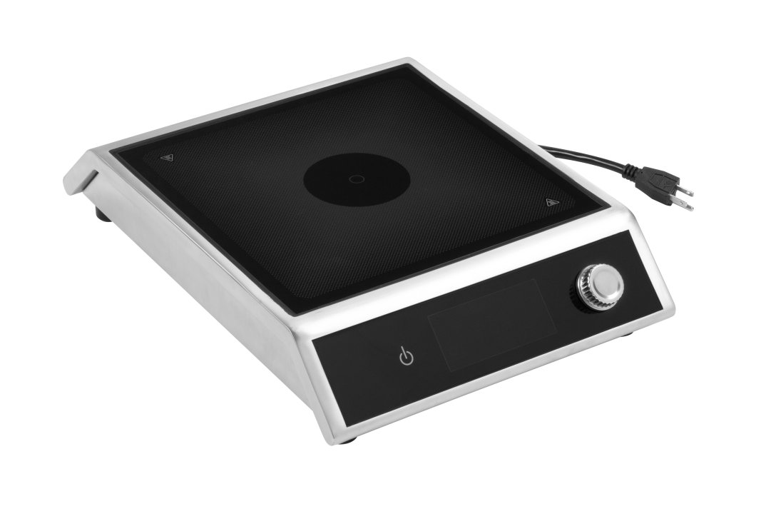 1800-watt medium power induction range with control knob, stainless case and glass top