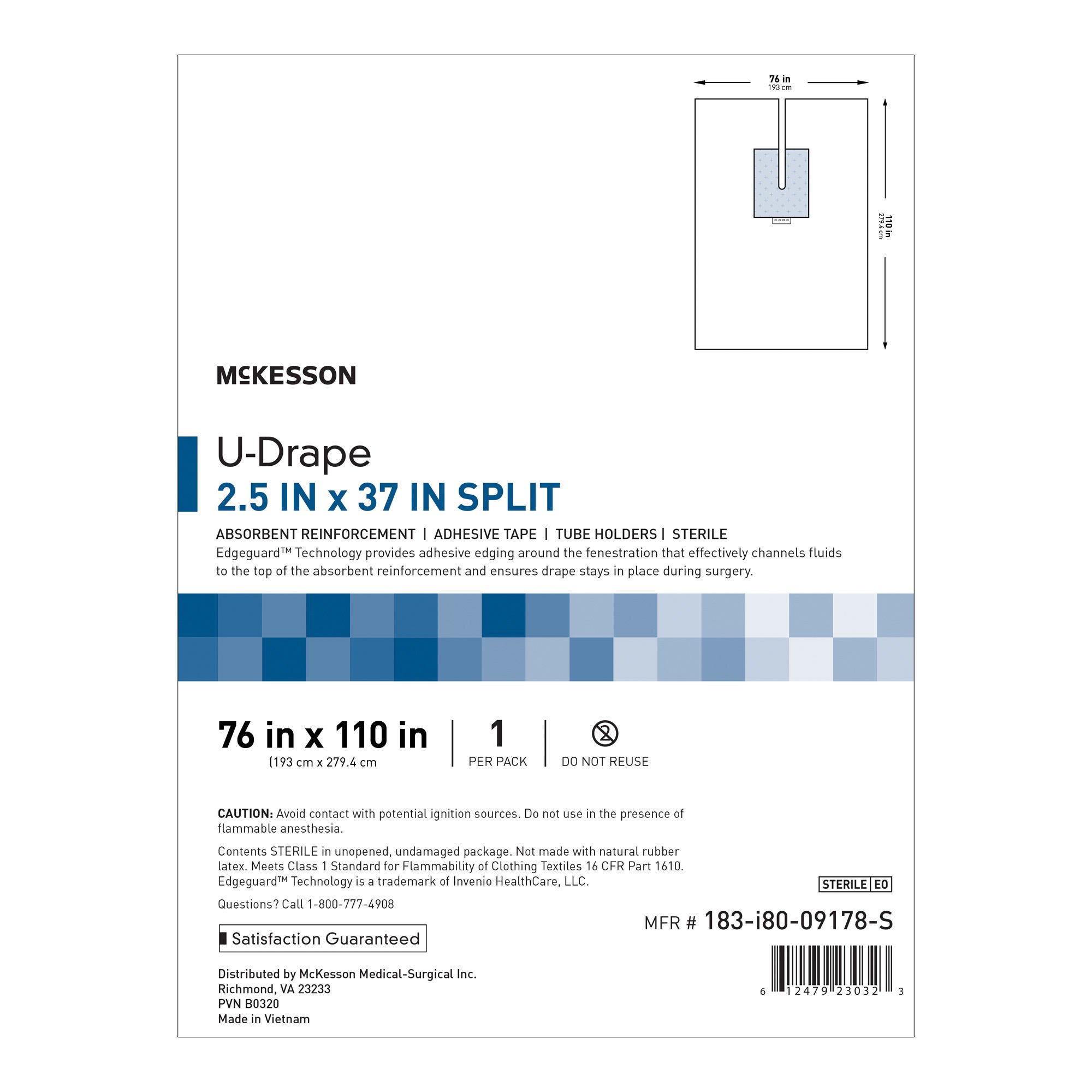 McKesson Sterile U-Drape with Split, 76 x 110 Inch