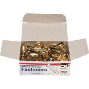 Fasteners, Round Head, Brass Plated, 1 Inch Shank, 10 mm Head, Box of 100