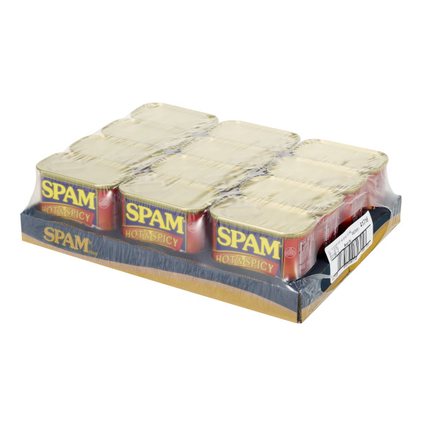 SPAM(r) Hot & Spicy, 12/12 oz. . C1RA - Front Right Closed Case (Hi Res)