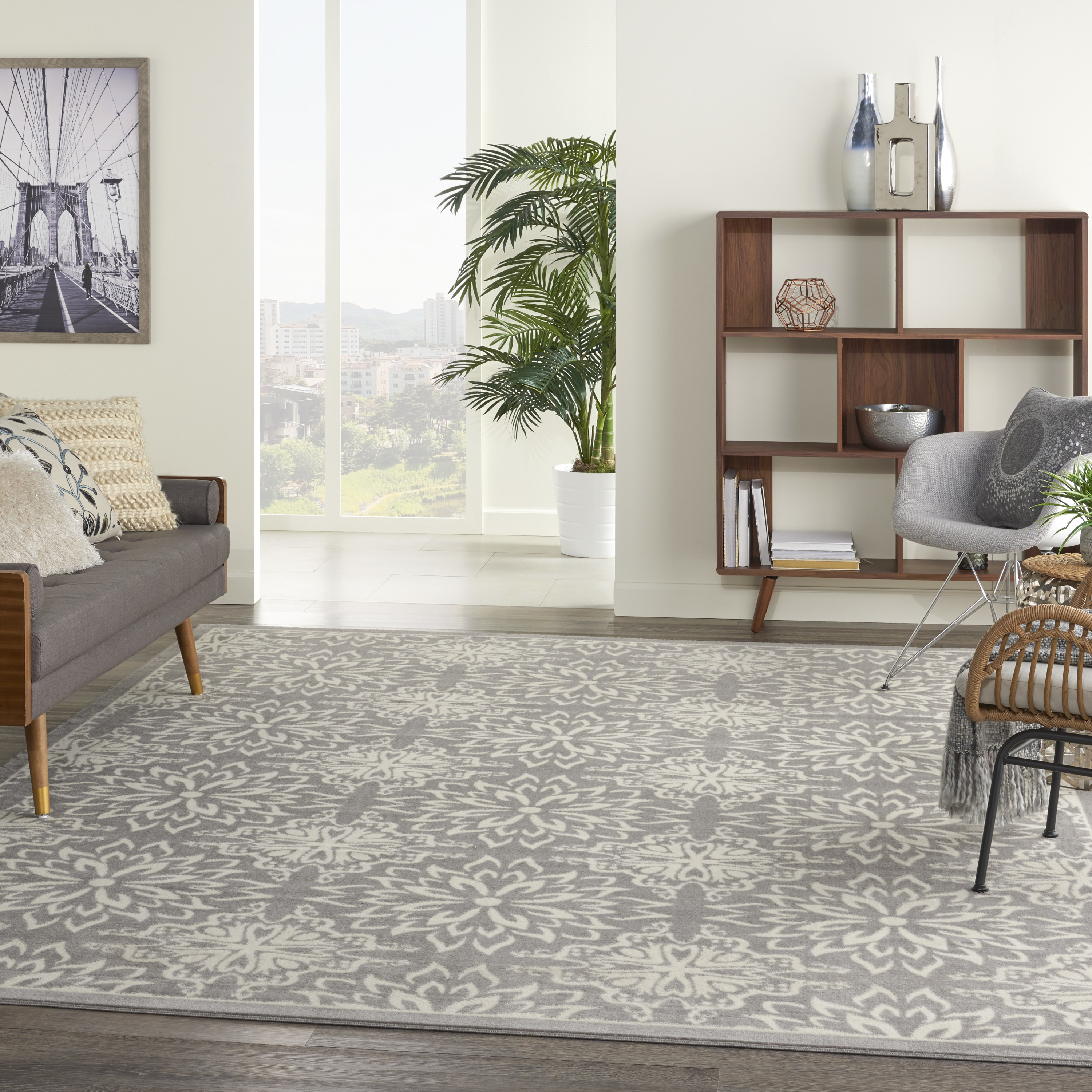 Nourison Jubilant 7'10" x 9'10" Ivory Grey Farmhouse Indoor Rug