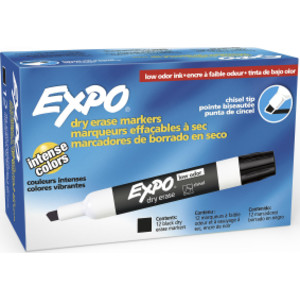 Low-Odor Dry Erase Markers, Chisel Tip, Black, Box of 12