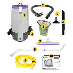 ProTeam, Super Coach Pro 10 w/ Xover Multi-Surface Telescoping Wand Tool Kit, 14", Backpack Vacuum