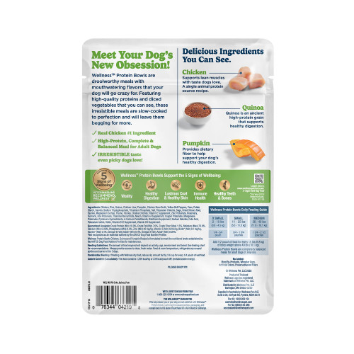 Wellness Protein Bowls Chicken, Quinoa & Pumpkin back packaging