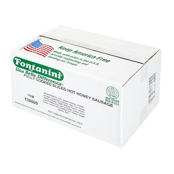 FONTANINI(r) Sliced Hot Honey Sausage, Cooked, 3/5 lb . C1RA - Front Right Closed Case (Hi Res)