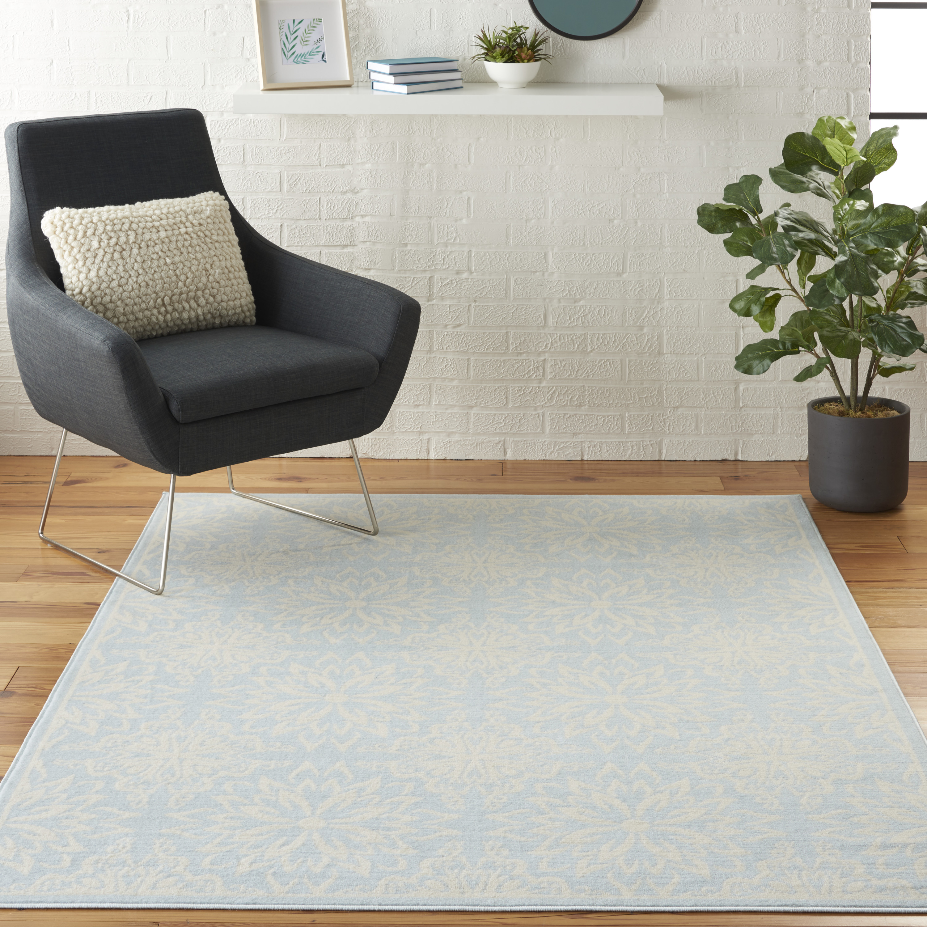 Nourison Jubilant 5'3" x 7'3" Ivory Light Blue Farmhouse Indoor Rug