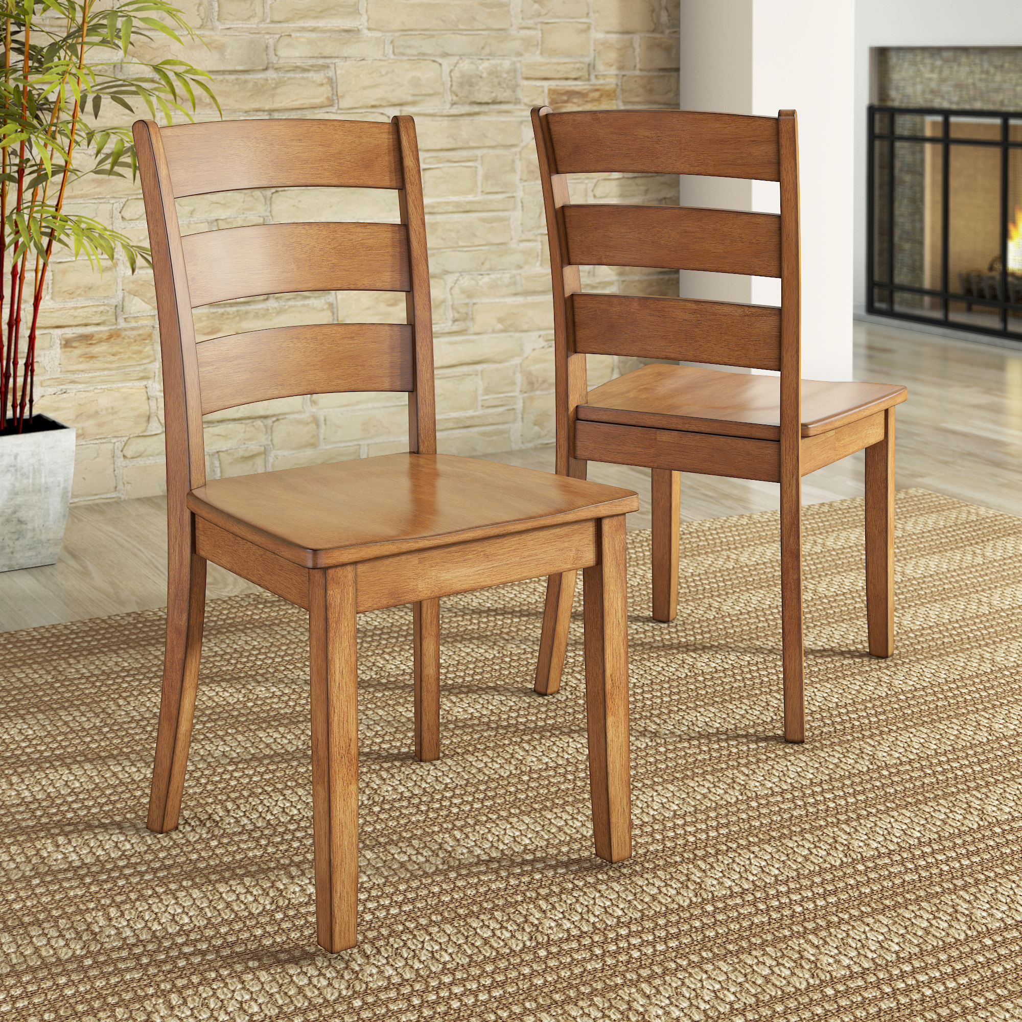 Ladder Back Wood Dining Chairs (Set of 2)