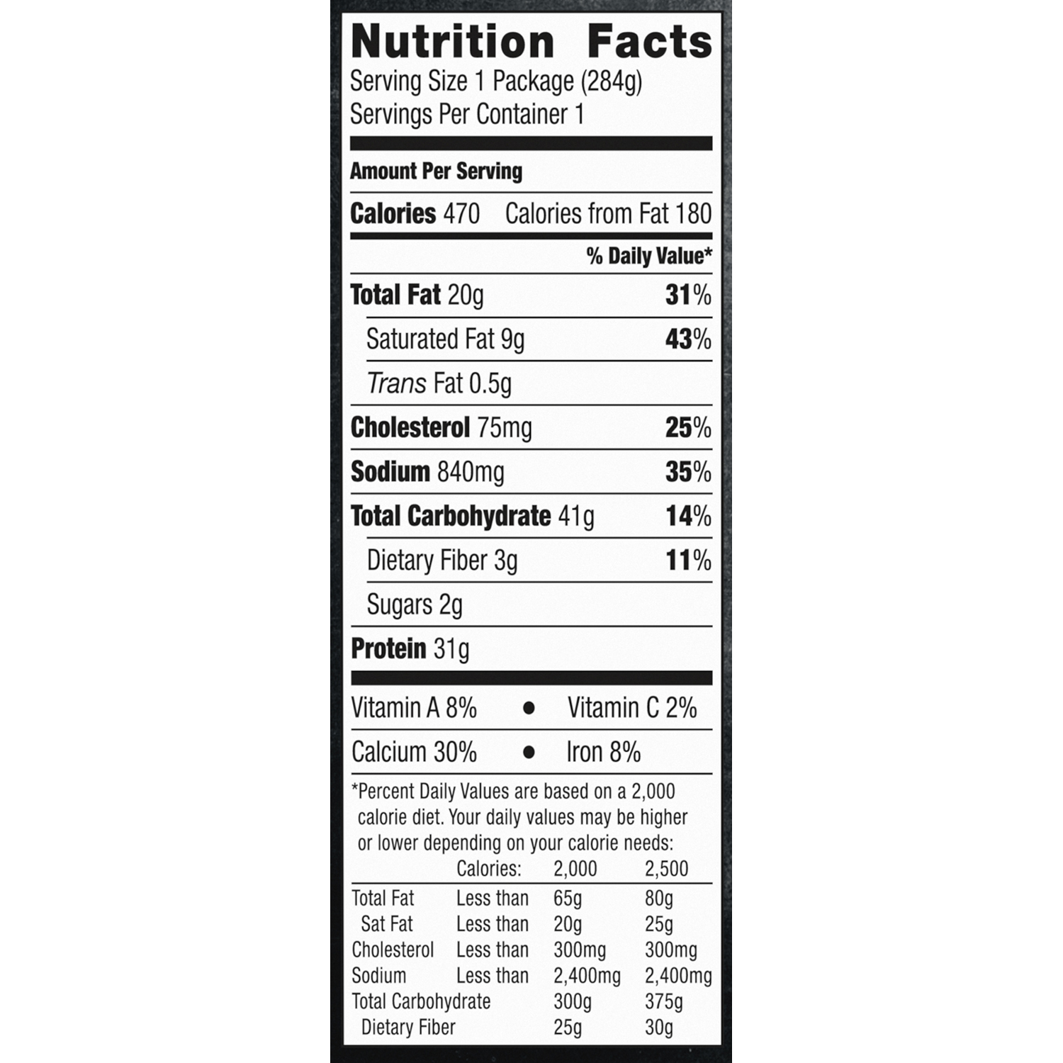 product nutritional facts image