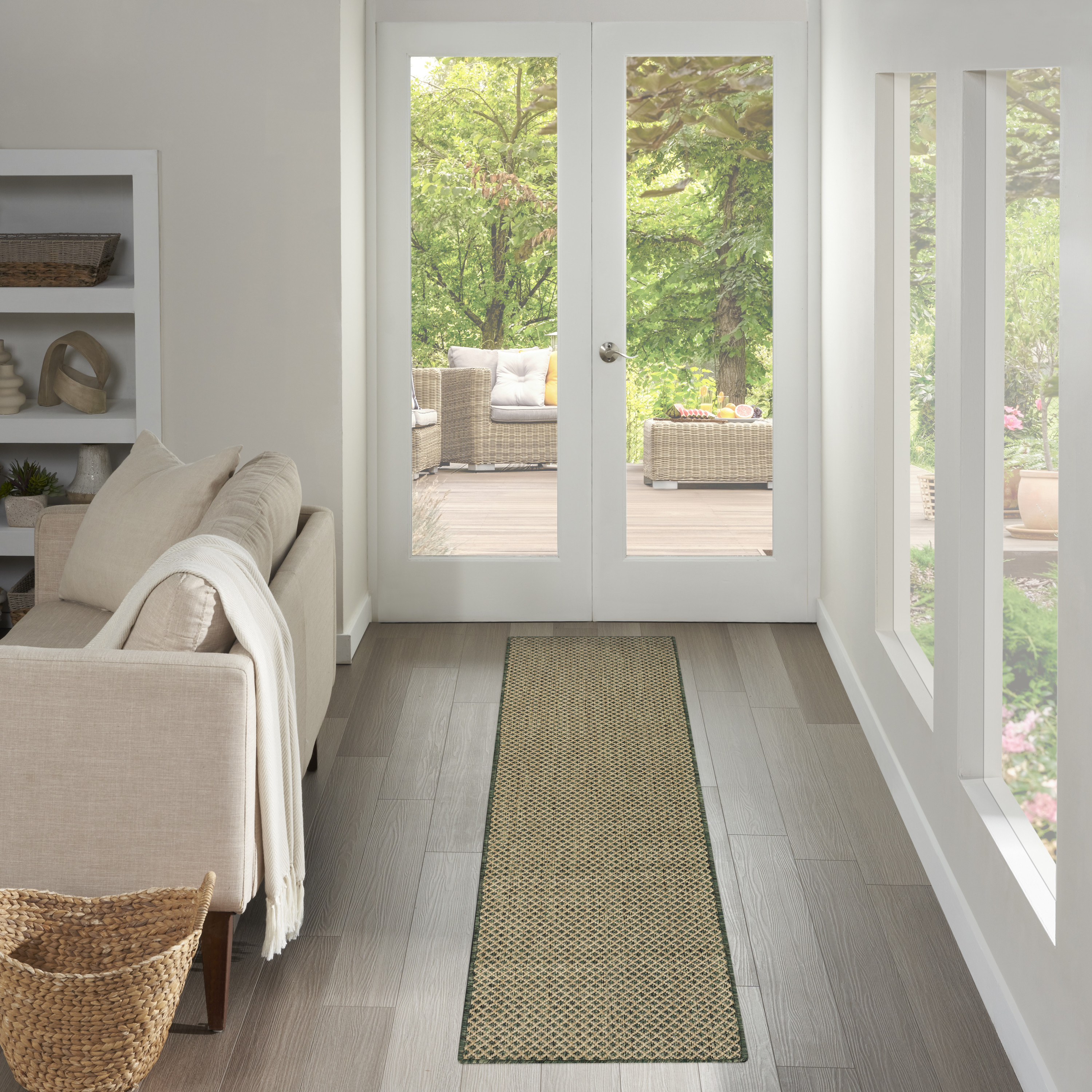Nourison Courtyard 2'2" x 10' Green Modern Rug