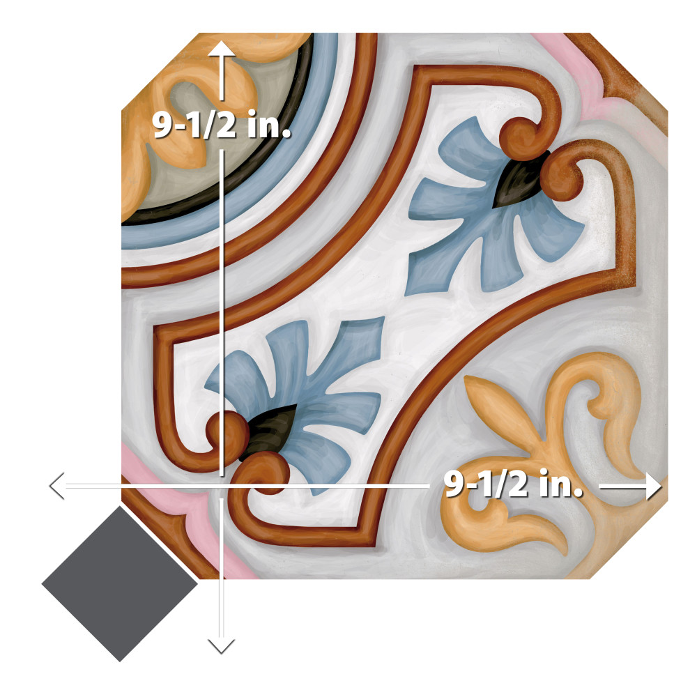 Vaudeville Octagon Deco Diglas with Taco Antracita 7-7/8 in. x 7-7/8 in. Porcelain Floor and Wall Tile