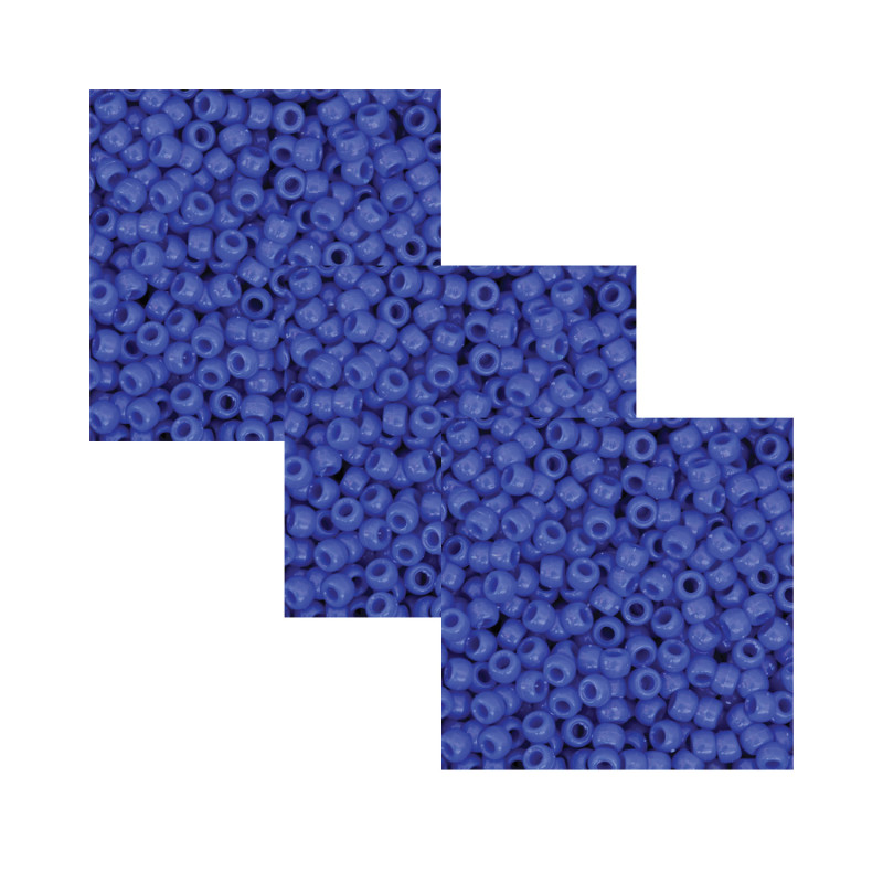 Pony Beads, Blue, 6 mm x 9 mm, 1000 Per Pack, 3 Packs