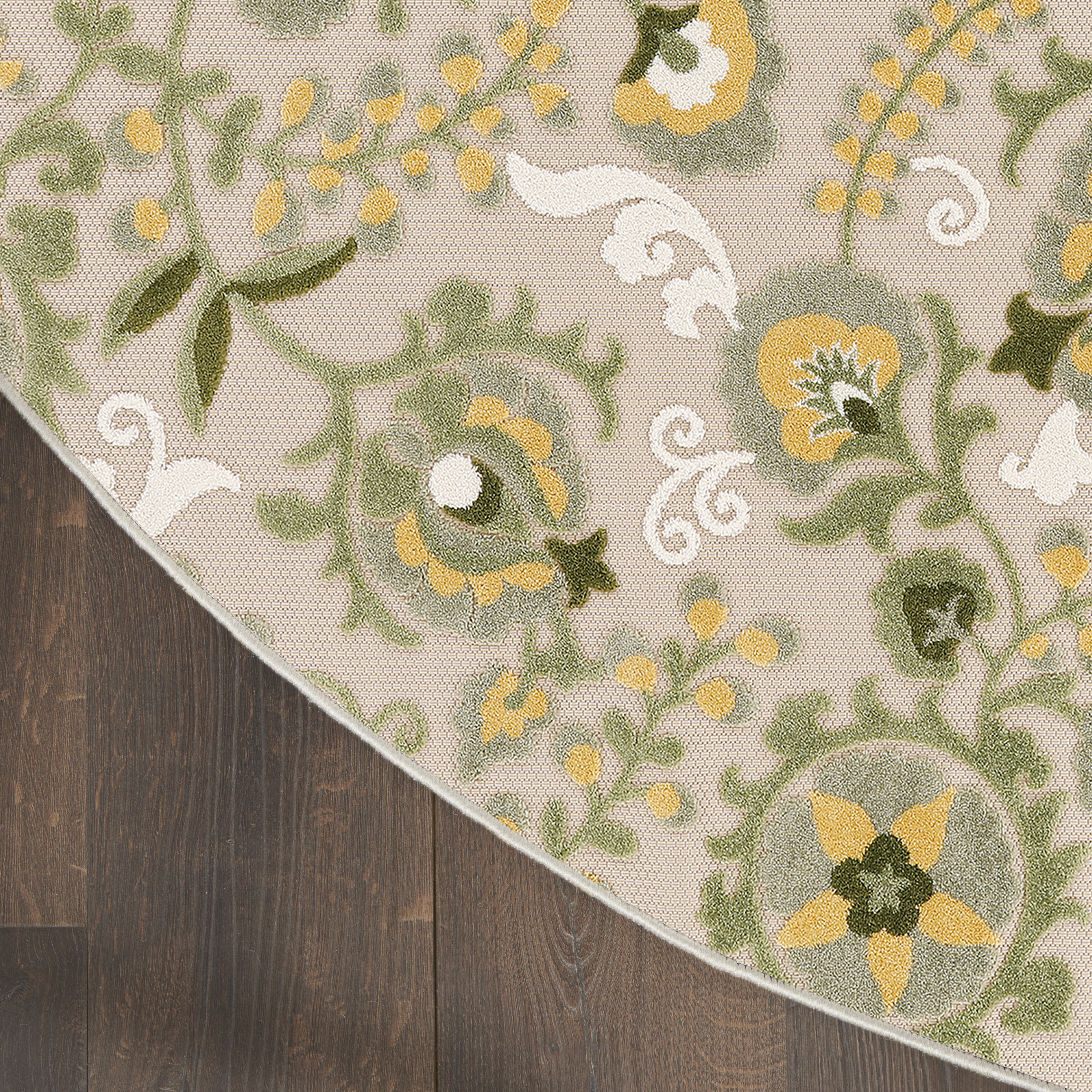 Nourison Aloha 5'3" x Round Ivory Green Outdoor Rug