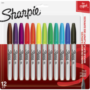 Permanent Markers, Fine Point, Assorted Colors, 12 Count