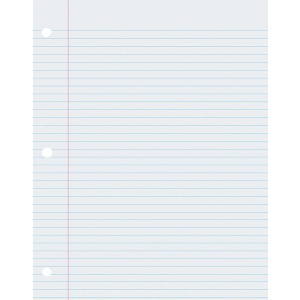 Composition Paper, White, 3-Hole Punched, Red Margin, 9/32" Ruled, 8-1/2" x 11", 500 Sheets