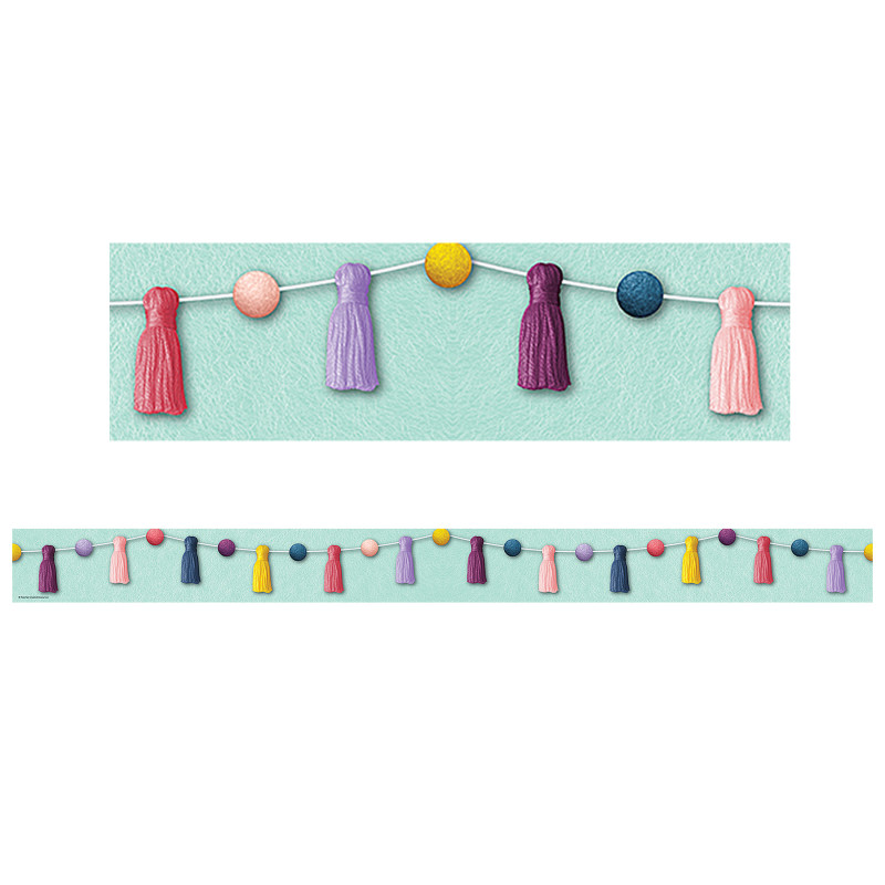 Oh Happy Day Pom-Poms and Tassels Straight Border Trim, 35 Feet