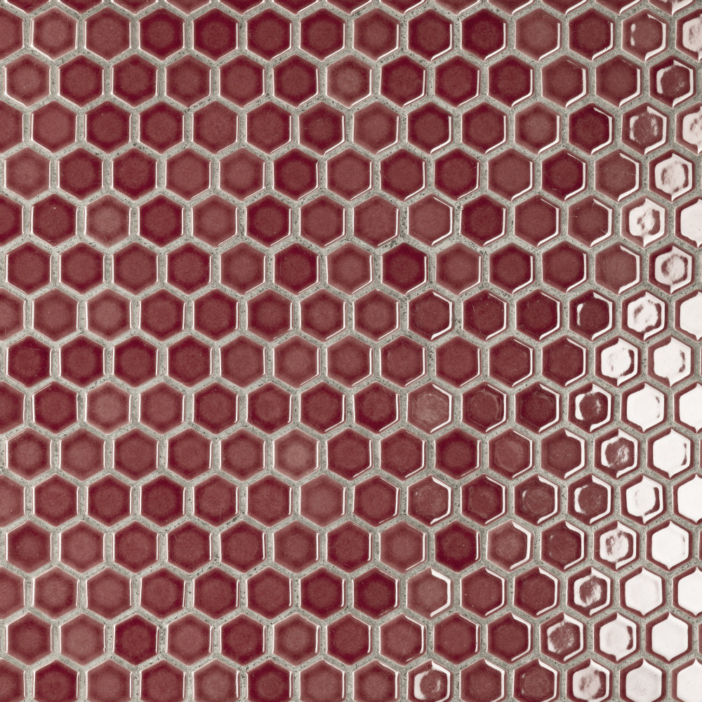 Sample – Tribeca 1″ Hex Glossy Rusty Red Porcelain Mosaic Tile