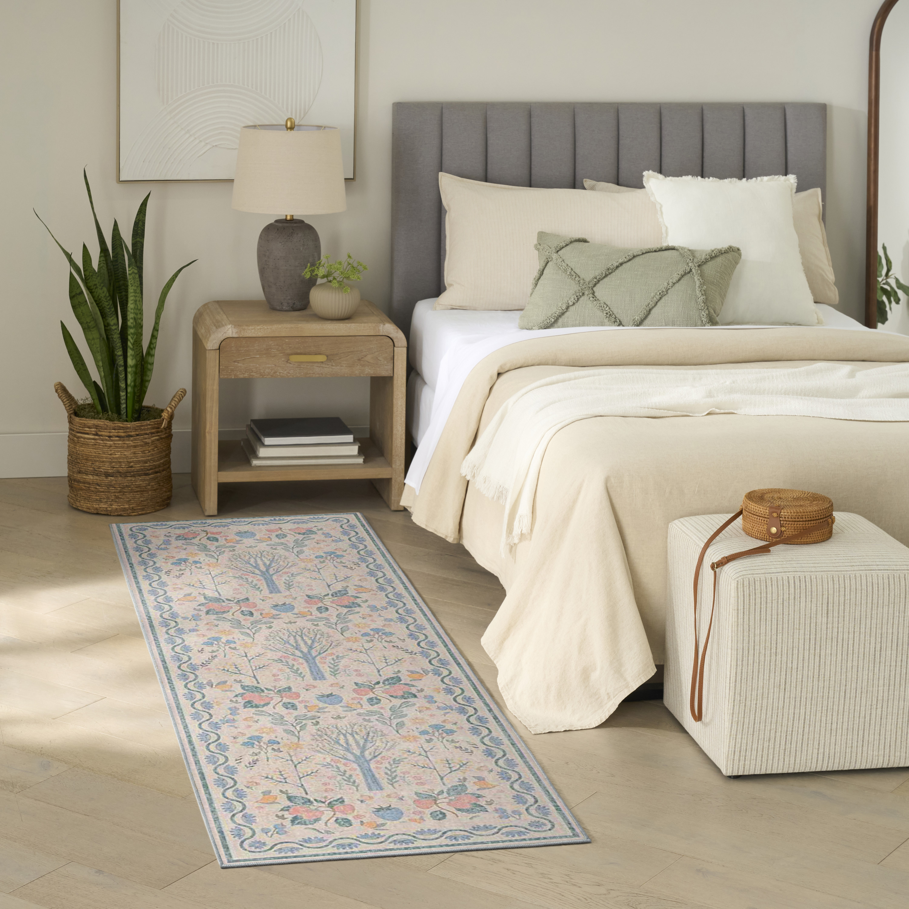 Nourison Botanical Washables 2' x 6' Ivory Multicolor Modern Indoor Rug