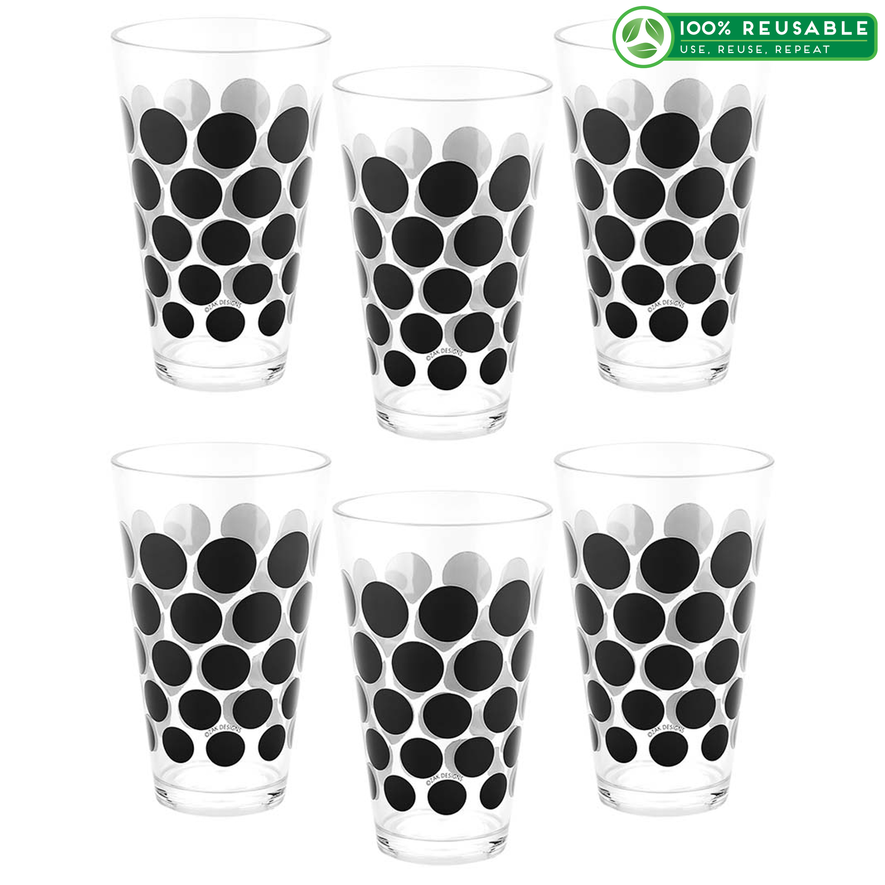 Dot Dot 20 ounce Highball Glass, Black, 6-piece set slideshow image 1 Dot Dot 20 ounce Highball Glass, Black, 6-piece set slideshow image 1
