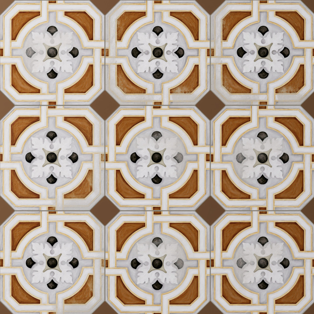 Vaudeville Octagon Deco Zimer with Taco Marron 7-7/8 in. x 7-7/8 in. Porcelain Floor and Wall Tile