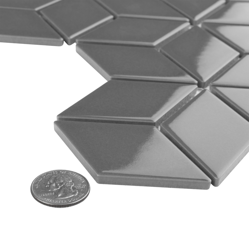 Metro Rhombus Glossy Grey 10-1/2 in. x 12-1/8 in. Porcelain Mosaic Tile