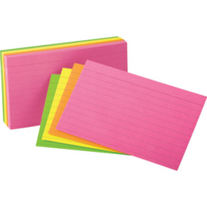 Neon Index Cards, 4" x 6", Ruled, Assorted Colors, Pack of 100