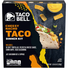 Taco Bell Cheesy Nacho Taco Dinner Kit 10 Soft Tortillas, Velveeta Cheese Sauce, Corn Chips & Seasoning, 1.05 lb Box