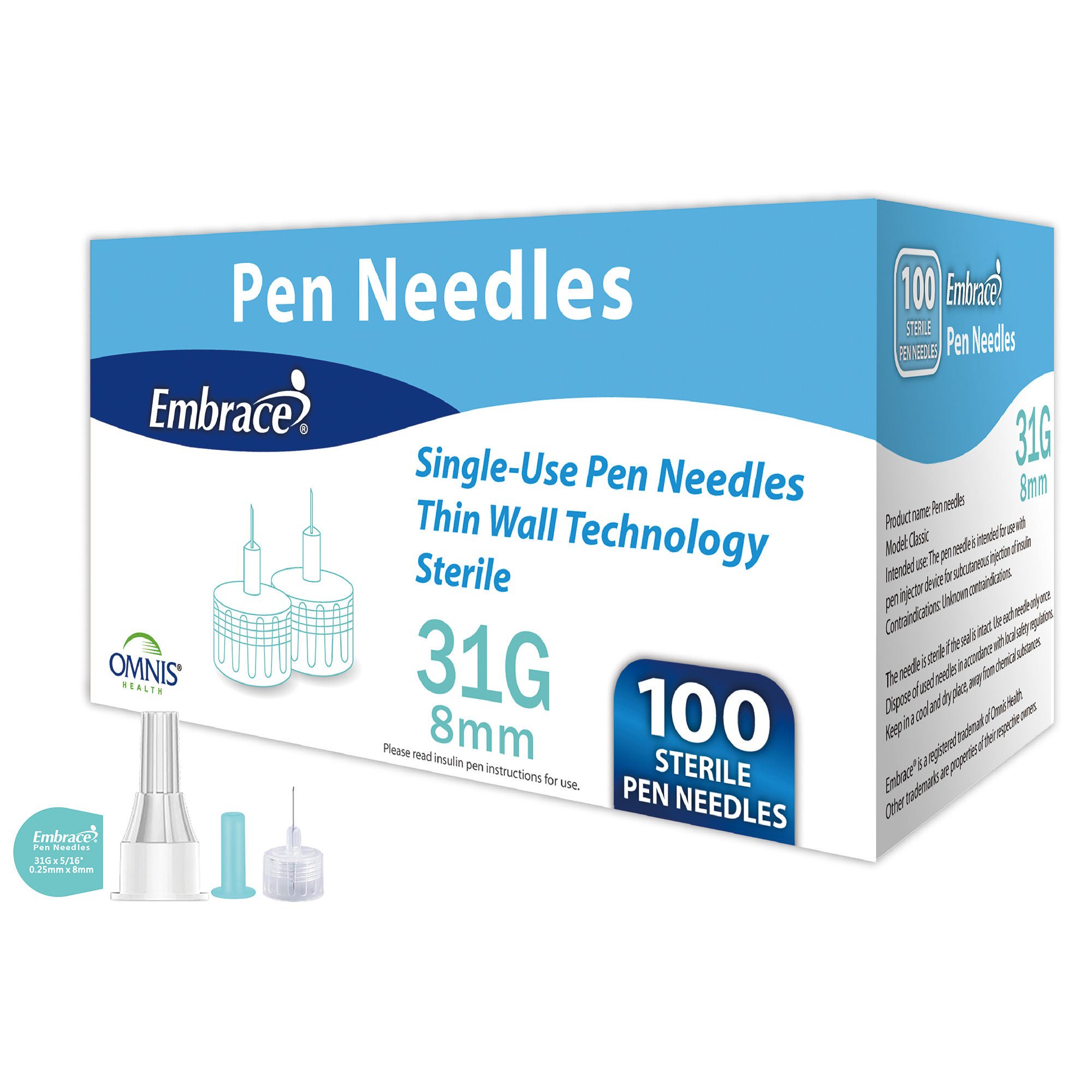 Omnis Health NEEDLE, PEN EMBRACE 31G/8MM (100/BX 20BX/CS)