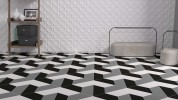 Floor Tiles Ice White Trapezium 4x9 Matte, Ash Grey Trapezium 4x9 Matte and Graphite Trapezium 4x9 Matte
