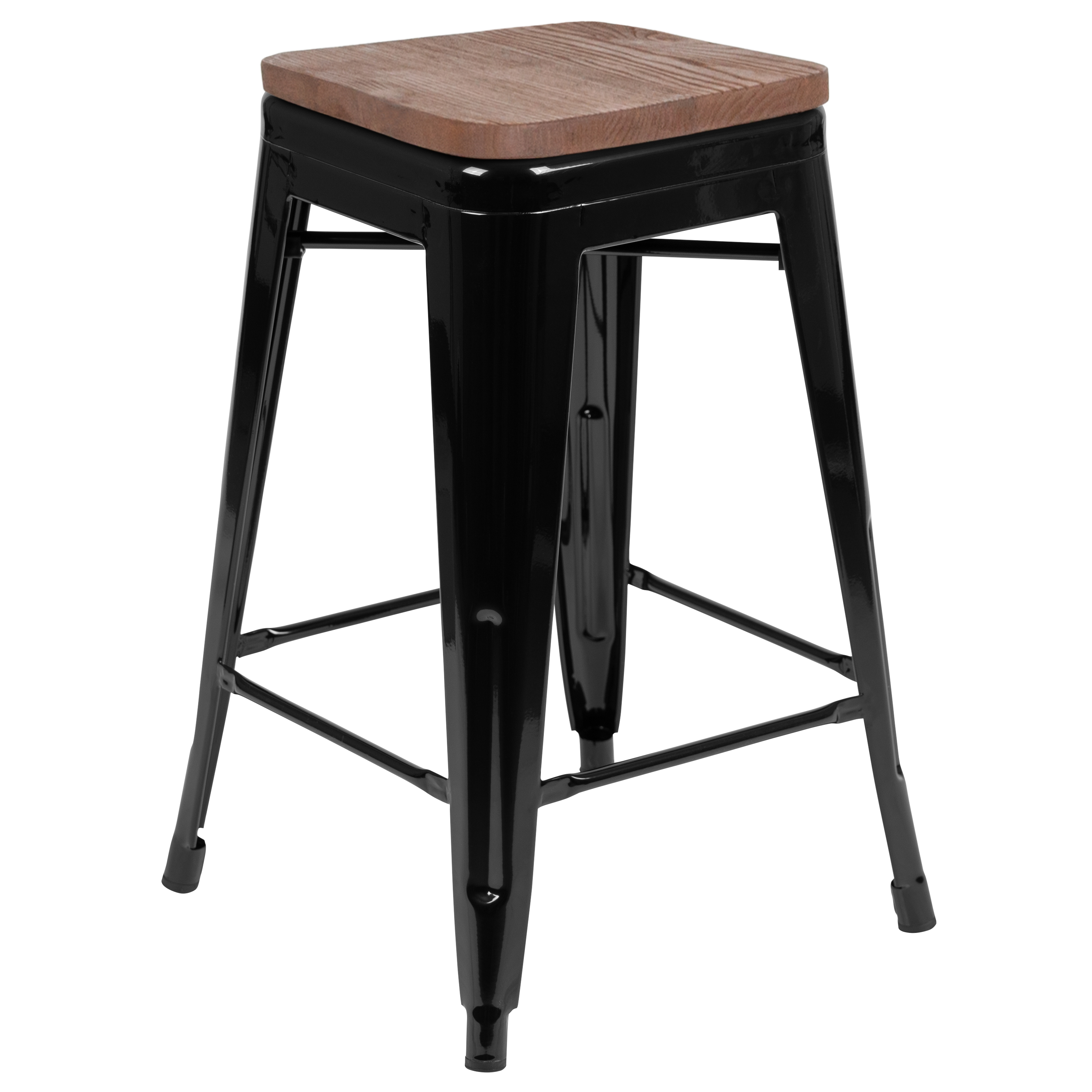 Cierra 24" High Metal Counter-Height, Indoor Bar Stool with Wood Seat in Gun ... - Picture 37 of 49