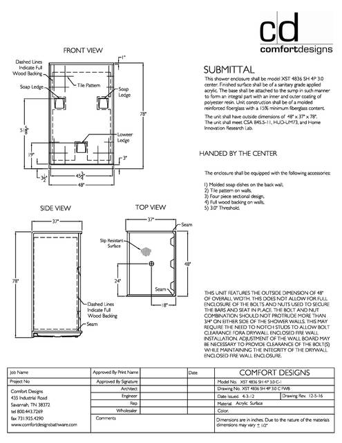 Spec Sheet — Cd Shower Spec Sheet Xst 4836sh 4p
