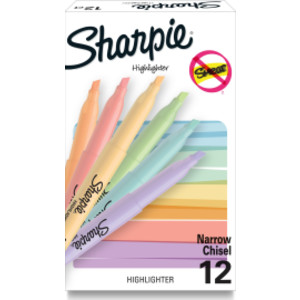Sharpie&reg; Pocket Highlighters, Mild Pastel Colors, Assorted, Chisel Tip, 12 Count