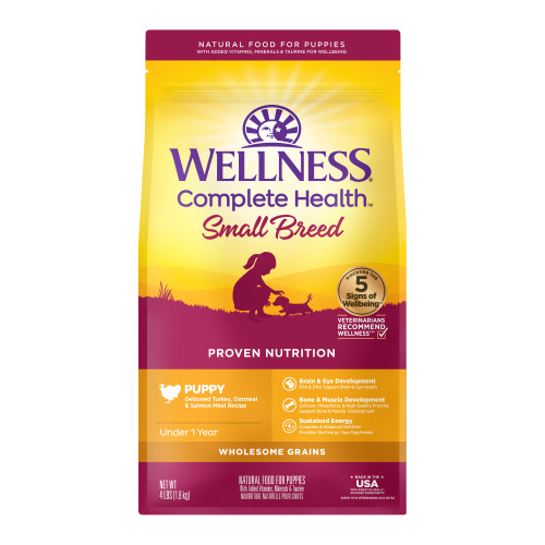 Wellness Complete Health Grained Small Breed Puppy Turkey, Salmon & Oatmeal Front packaging
