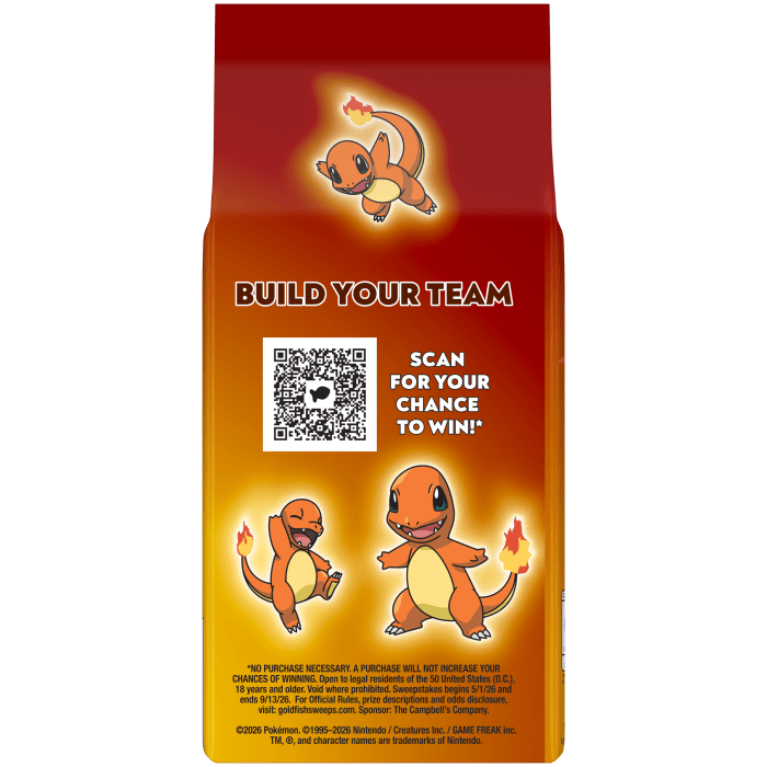 Goldfish® Pokémon Charmander Cheddar Cheese Baked Snack Crackers, 6.6 oz, bag - Back Image