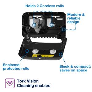 Tork, Twin T7 Elevation, Coreless Bath Tissue Dispenser, Black