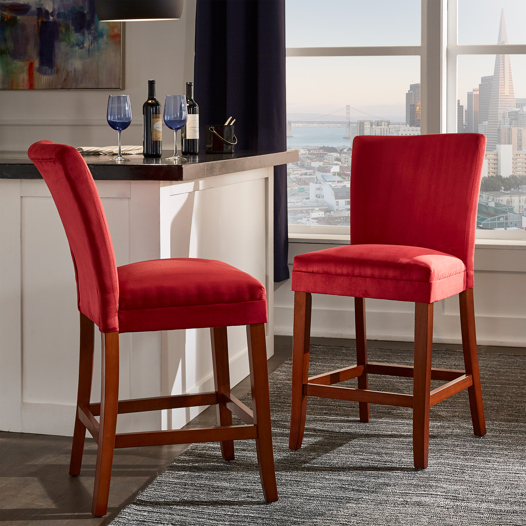 Classic Upholstered High Back Counter Height Chairs (Set of 2)